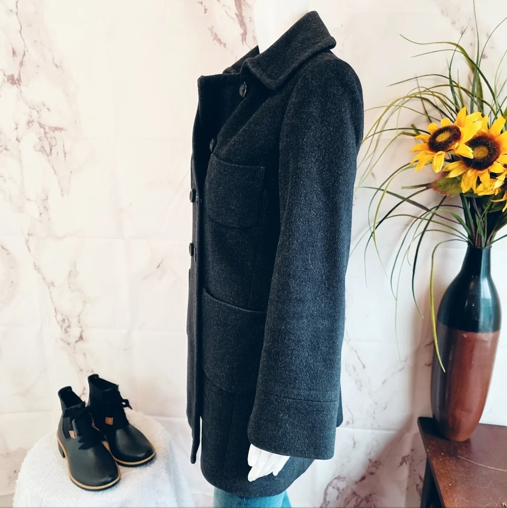 J. Crew Women's Longer Length Wool Black Double-Breasted Pea Coat - Picture 4 of 8